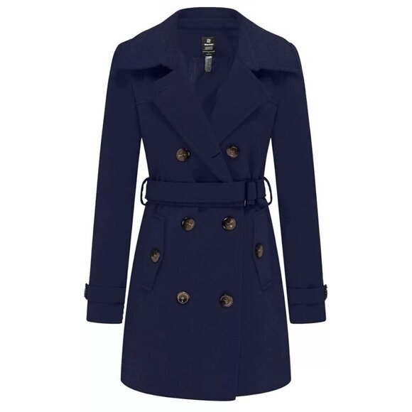 Wantdo Women's Sz XL Navy Blue Double Breasted Winter Trench Jacket Pea Coat - Picture 1 of 12